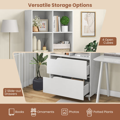 4-Tier Open Bookcase with 2 Drawers and 4 Storage Cubes, White Bookcases at Gallery Canada