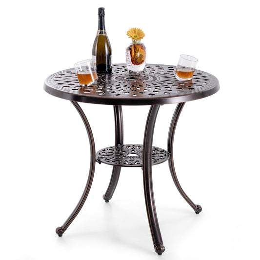 Cast Aluminum Patio Table, 31 Inch Round, Umbrella Hole, Copper Patio Dining Tables Copper at Gallery Canada