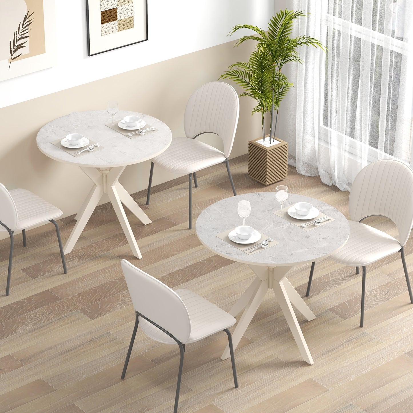 36-Inch Mid Century Modern Kitchen Table with Faux Marble Tabletop and Solid Rubber Wood Legs, White Dining Tables at Gallery Canada