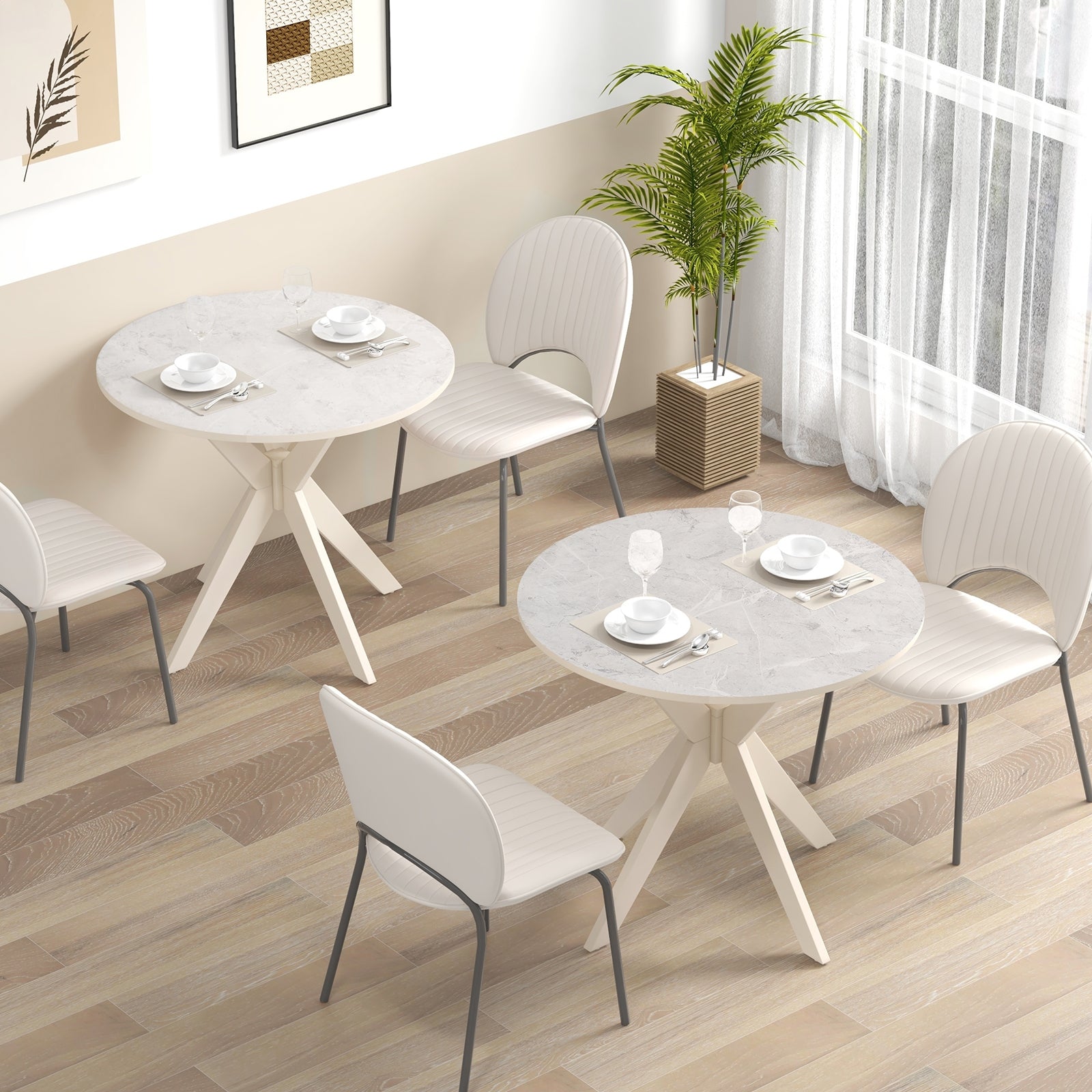 36-Inch Mid Century Modern Kitchen Table with Faux Marble Tabletop and Solid Rubber Wood Legs, White Dining Tables at Gallery Canada