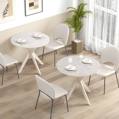 36-Inch Mid Century Modern Kitchen Table with Faux Marble Tabletop and Solid Rubber Wood Legs, White Dining Tables at Gallery Canada