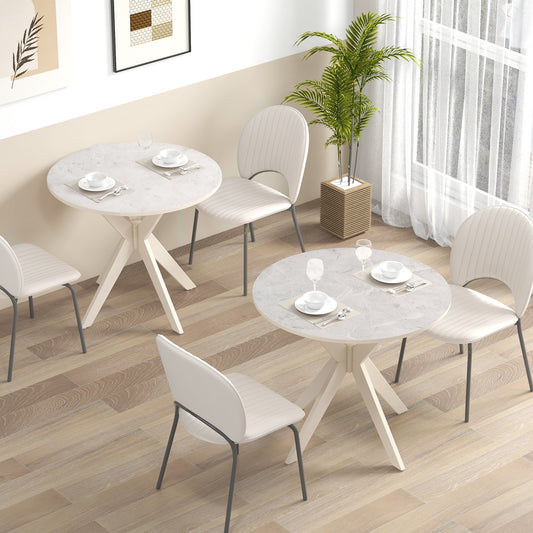 36-Inch Mid Century Modern Kitchen Table with Faux Marble Tabletop and Solid Rubber Wood Legs, White Dining Tables White at Gallery Canada