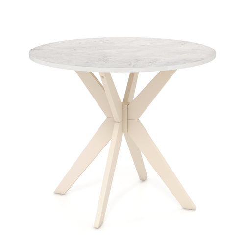 36-Inch Modern Kitchen Table, Faux Marble Top, Solid Wood Legs, White