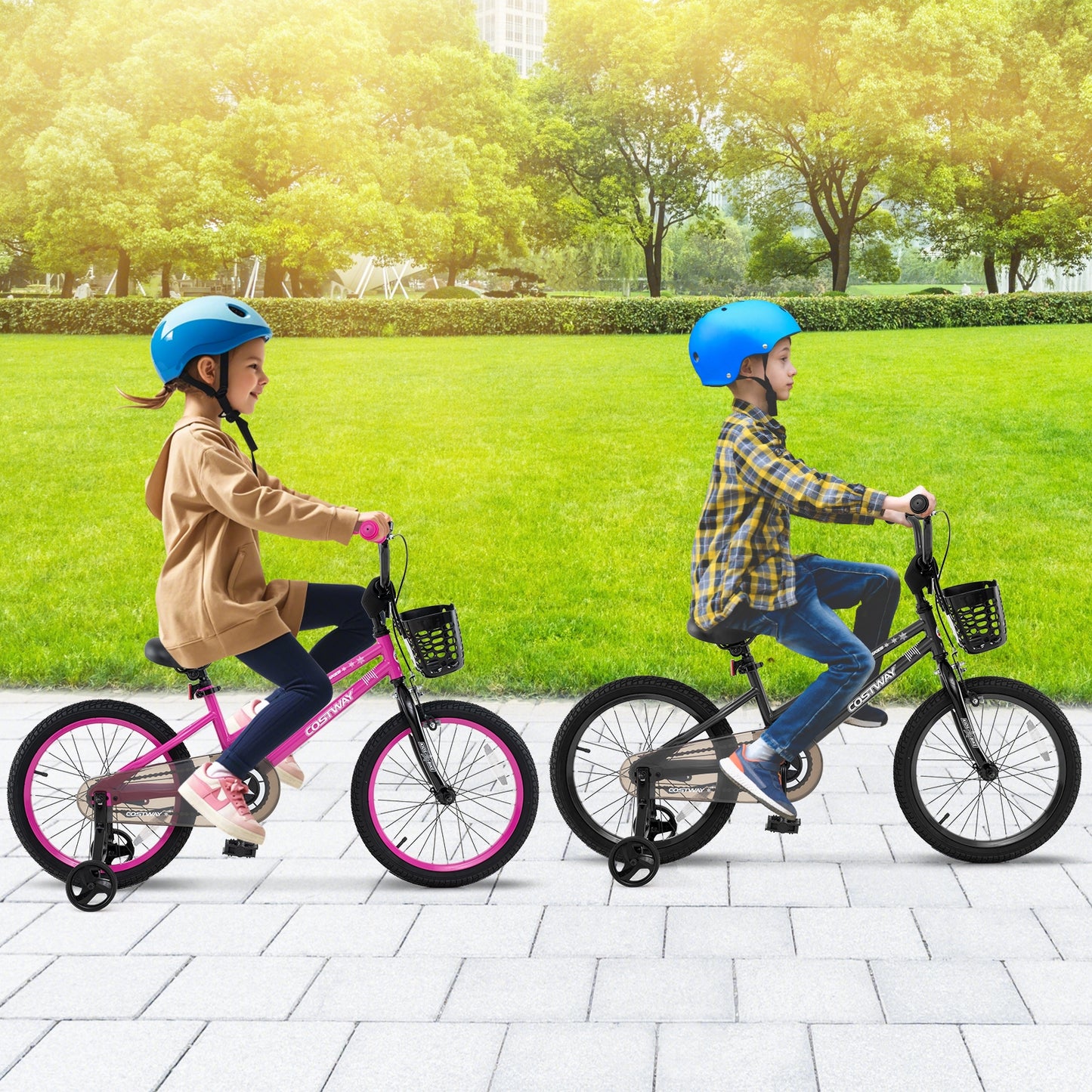 18 Inch Kids Bike with Basket and Training Wheels for Children Aged 4-8 Years Old, Black Kids Bike at Gallery Canada