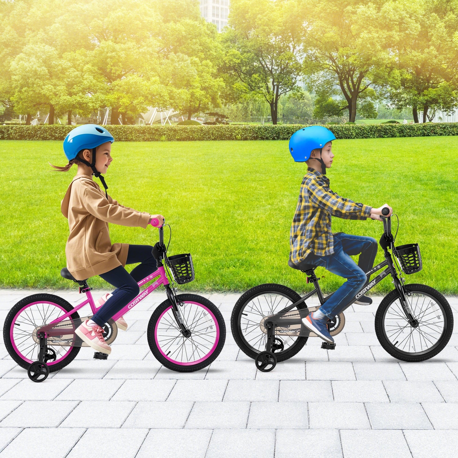 18 Inch Kids Bike with Basket and Training Wheels for Children Aged 4-8 Years Old, Black Kids Bike at Gallery Canada