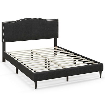 Queen Size Upholstered Bed Frame, Nailhead Trim Headboard, Black Simple Bed Frame Black at Gallery Canada