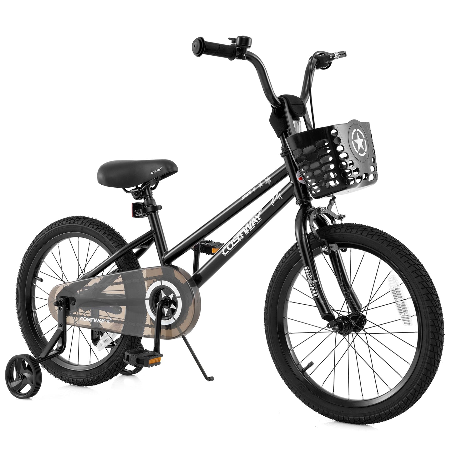 18 Inch Kids Bike with Basket and Training Wheels for Children Aged 4-8 Years Old, Black Kids Bike at Gallery Canada