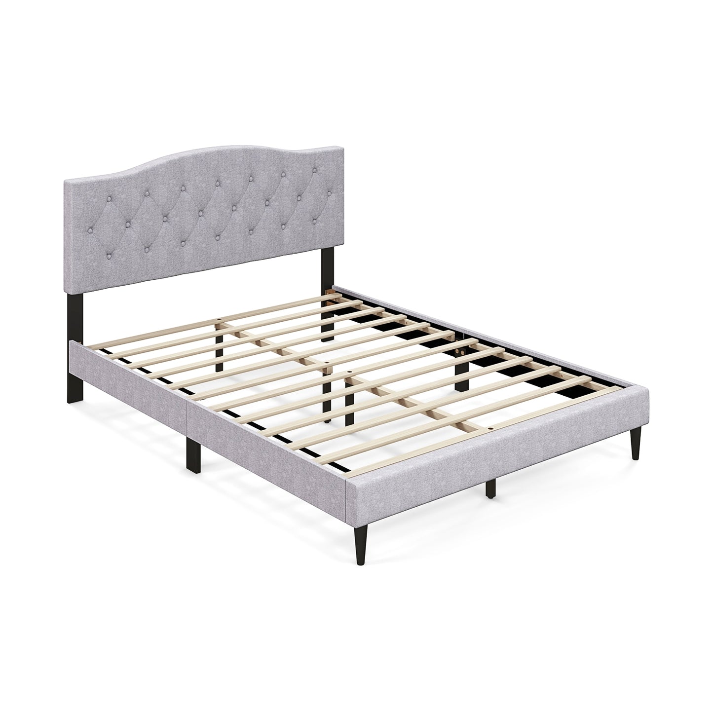 Queen Size Upholstered Platform Bed with Button Tufted Headboard-Queen Size, Gray Simple Bed Frame Gray at Gallery Canada