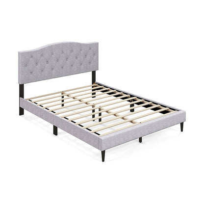 Queen Size Upholstered Platform Bed with Button Tufted Headboard-Queen Size, Gray Simple Bed Frame at Gallery Canada