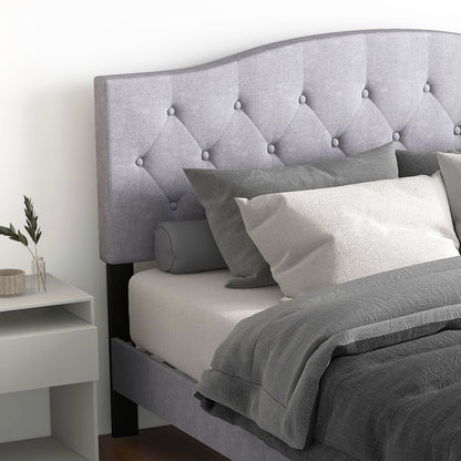 Queen Size Upholstered Platform Bed with Button Tufted Headboard-Queen Size, Gray Simple Bed Frame at Gallery Canada
