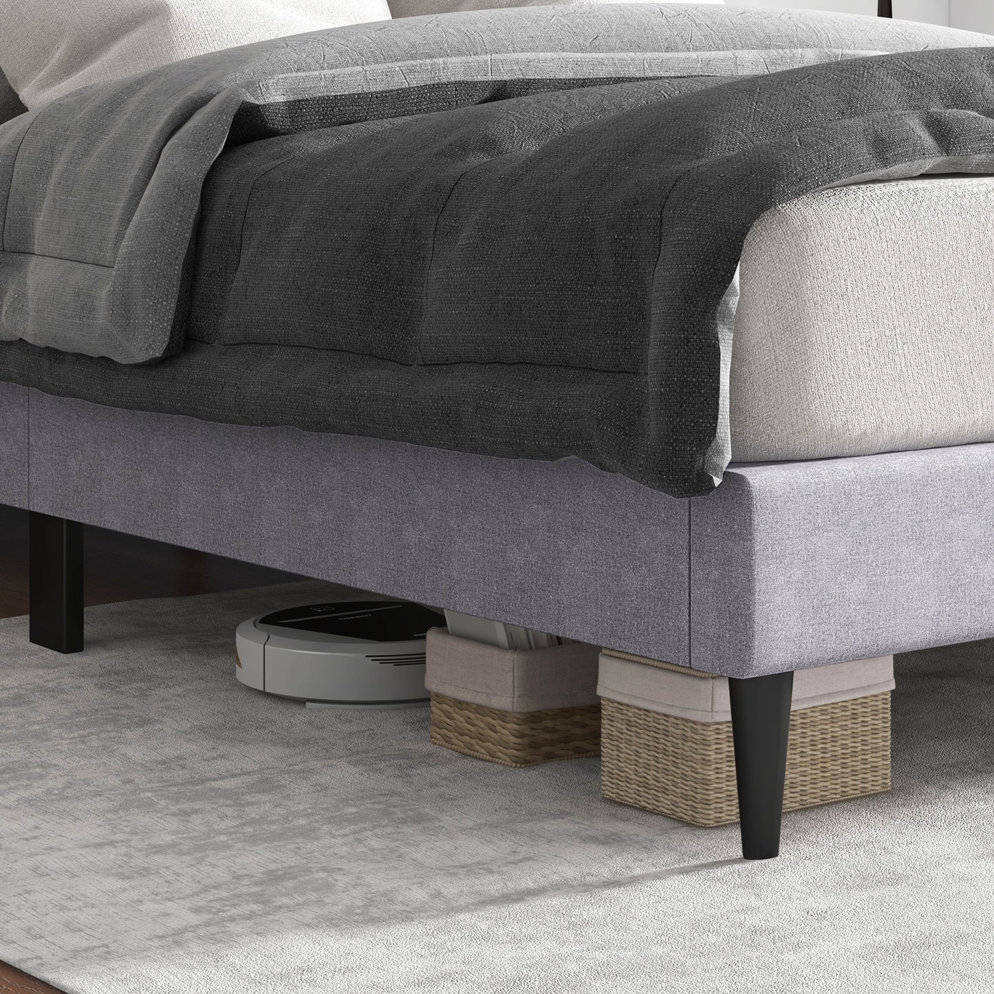 Queen Size Upholstered Platform Bed with Button Tufted Headboard-Queen Size, Gray Simple Bed Frame at Gallery Canada