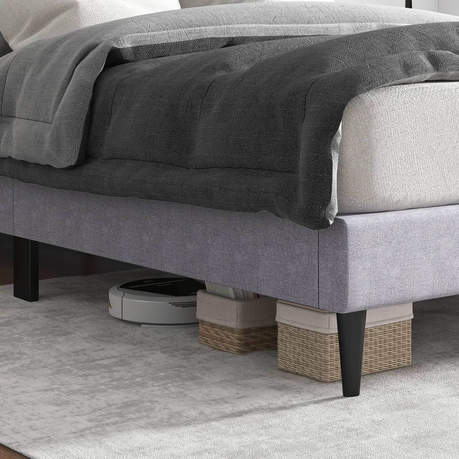 Queen Size Upholstered Platform Bed with Button Tufted Headboard-Queen Size, Gray Simple Bed Frame at Gallery Canada