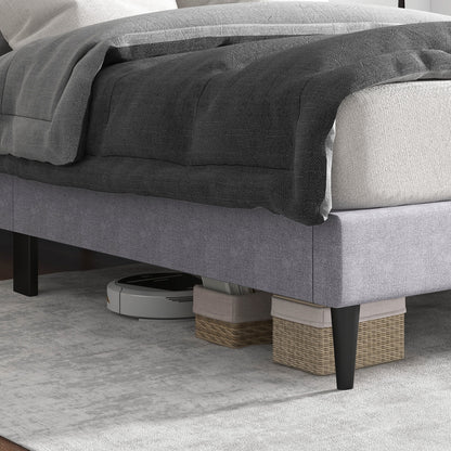 Queen Size Upholstered Platform Bed with Button Tufted Headboard-Queen Size, Gray Simple Bed Frame at Gallery Canada