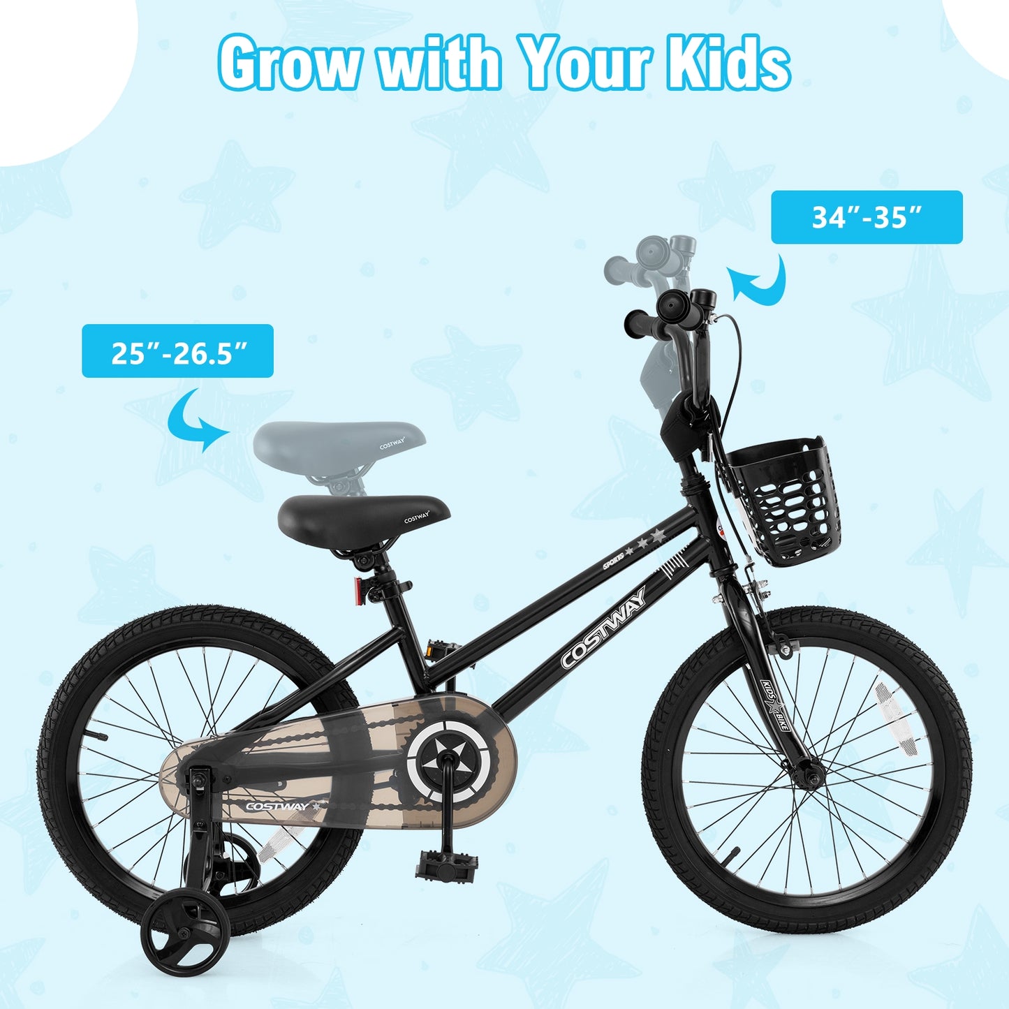 18 Inch Kids Bike with Basket and Training Wheels for Children Aged 4-8 Years Old, Black Kids Bike at Gallery Canada