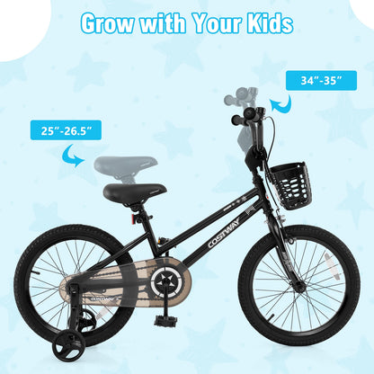 18 Inch Kids Bike with Basket and Training Wheels for Children Aged 4-8 Years Old, Black Kids Bike at Gallery Canada