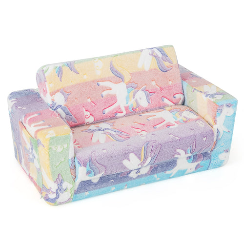 2-in-1 Flip Out Kids Sofa Chair, Detachable Flannel Cover, Glowing Patterns