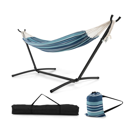 Portable Indoor Outdoor 2-Person Double Hammock Set with Stand and Carrying Cases, Blue - Gallery Canada