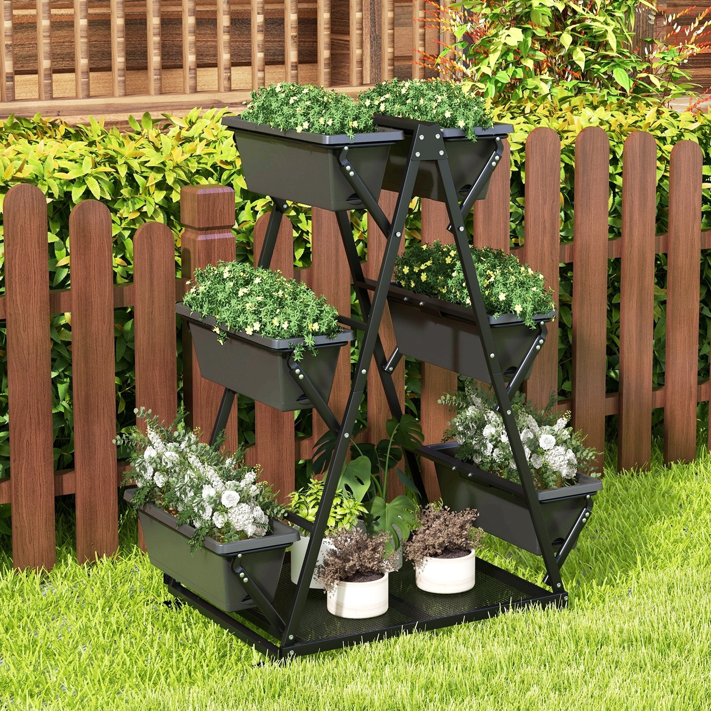 3-Tier Vertical Raised Garden Bed with 4 Wheels and 6 Container Boxes, Black Raised Garden Beds at Gallery Canada