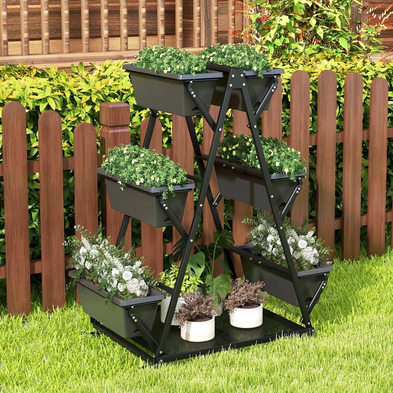 3-Tier Vertical Raised Garden Bed with 4 Wheels and 6 Container Boxes, Black Raised Garden Beds at Gallery Canada