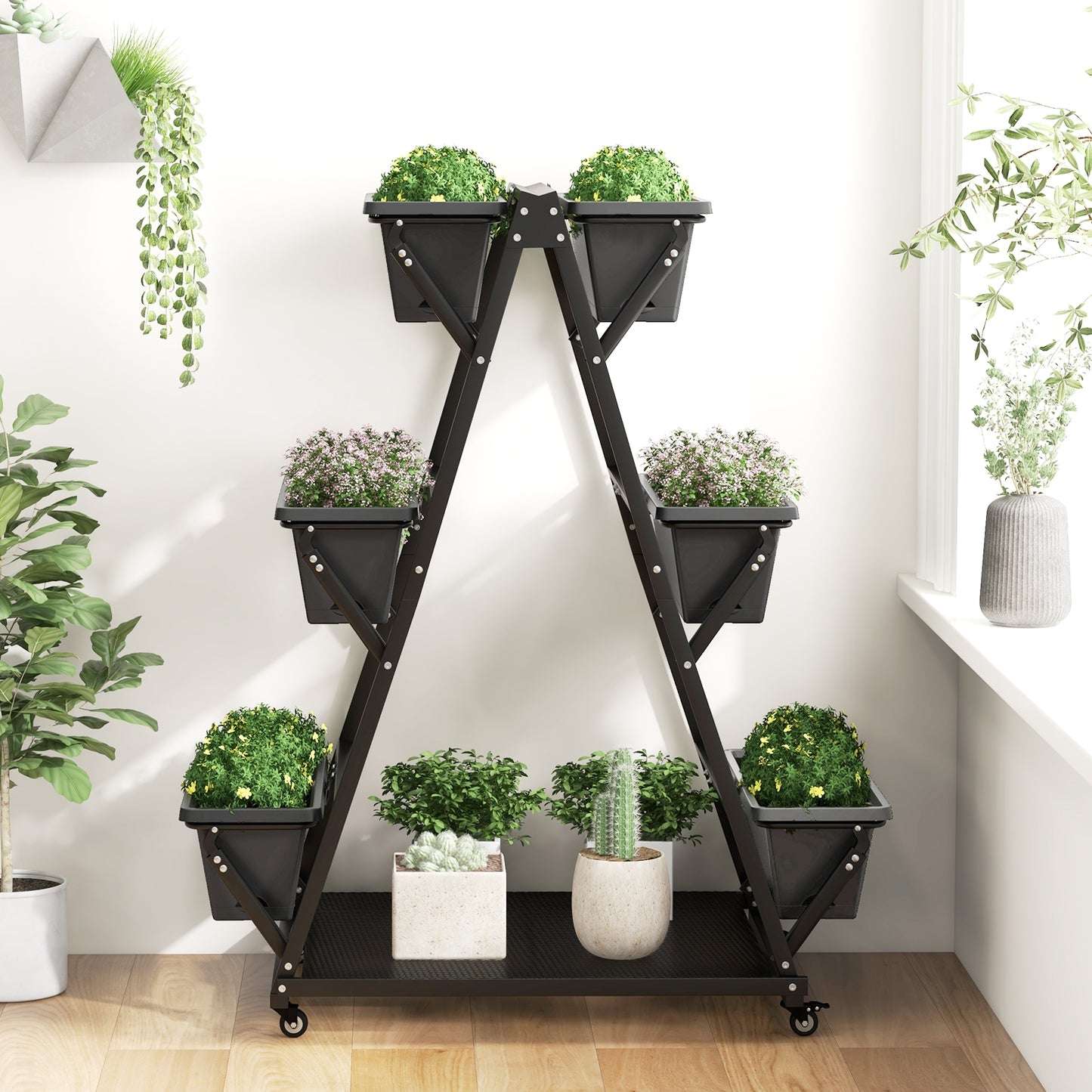 3-Tier Vertical Raised Garden Bed with 4 Wheels and 6 Container Boxes, Black Raised Garden Beds at Gallery Canada