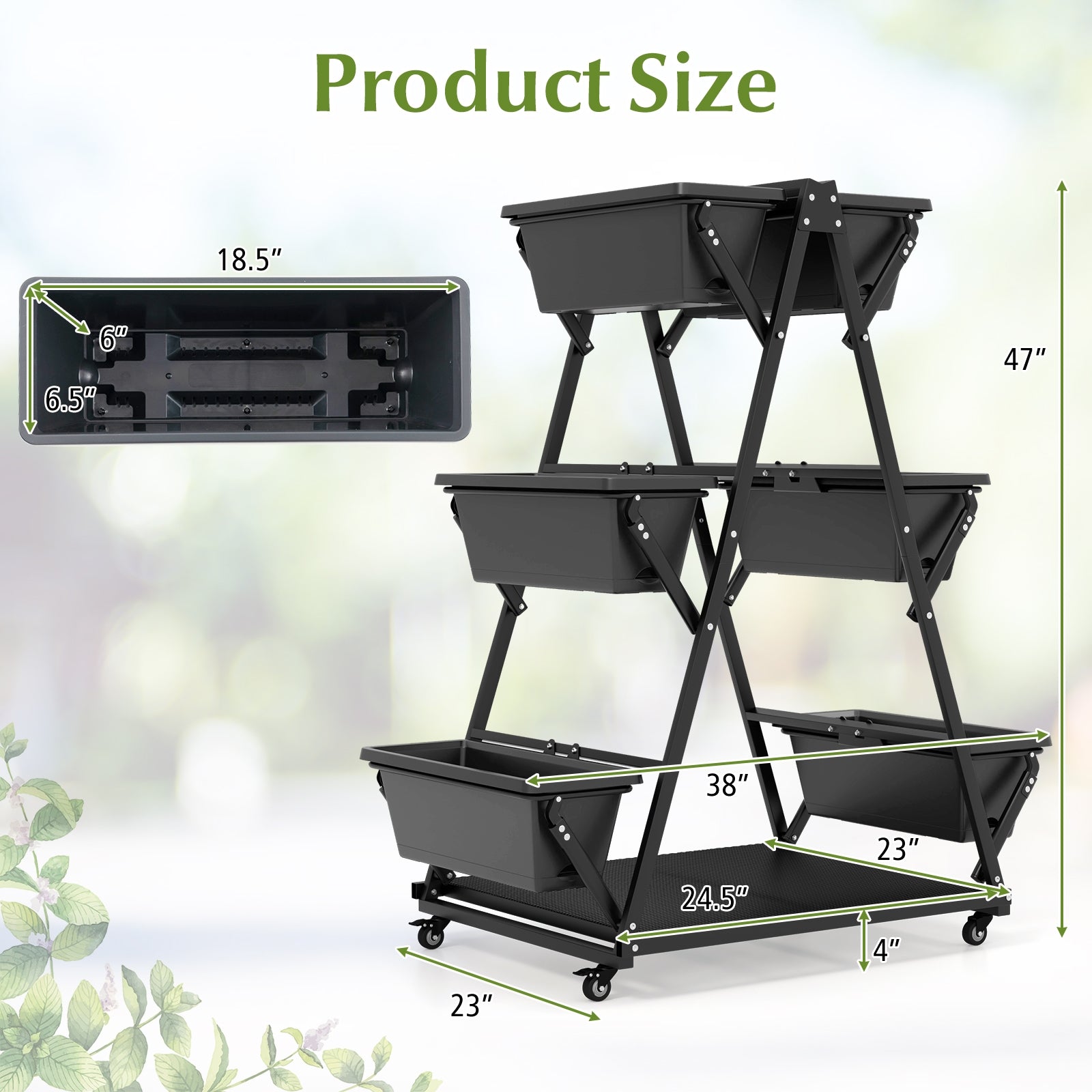 3-Tier Vertical Raised Garden Bed with 4 Wheels and 6 Container Boxes, Black Raised Garden Beds at Gallery Canada