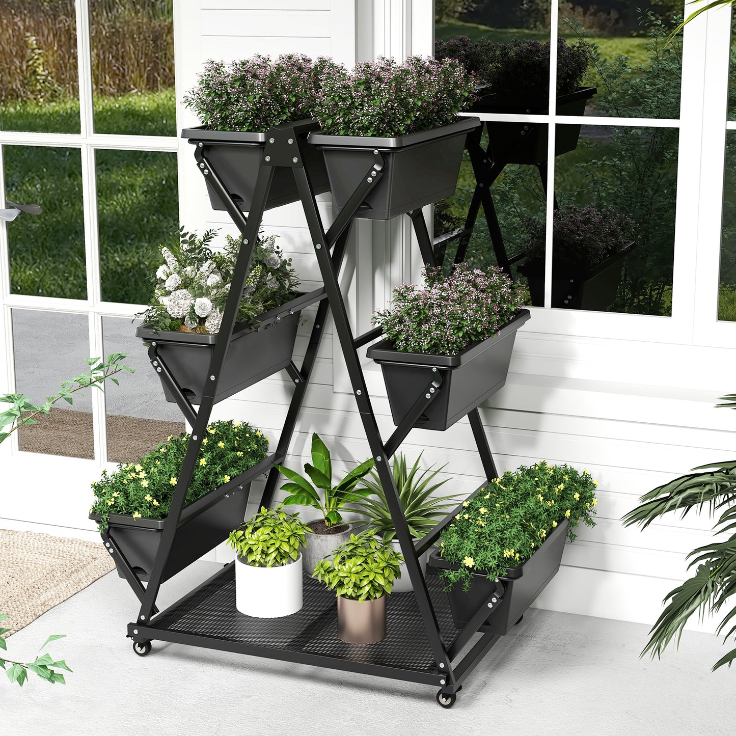 3-Tier Vertical Raised Garden Bed with 4 Wheels and 6 Container Boxes, Black Raised Garden Beds at Gallery Canada