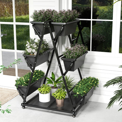 3-Tier Vertical Raised Garden Bed with 4 Wheels and 6 Container Boxes, Black Raised Garden Beds at Gallery Canada