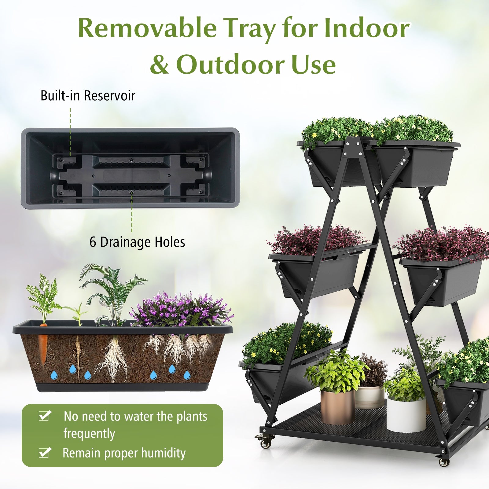 3-Tier Vertical Raised Garden Bed with 4 Wheels and 6 Container Boxes, Black Raised Garden Beds at Gallery Canada