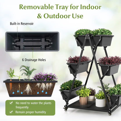 3-Tier Vertical Raised Garden Bed with 4 Wheels and 6 Container Boxes, Black Raised Garden Beds at Gallery Canada