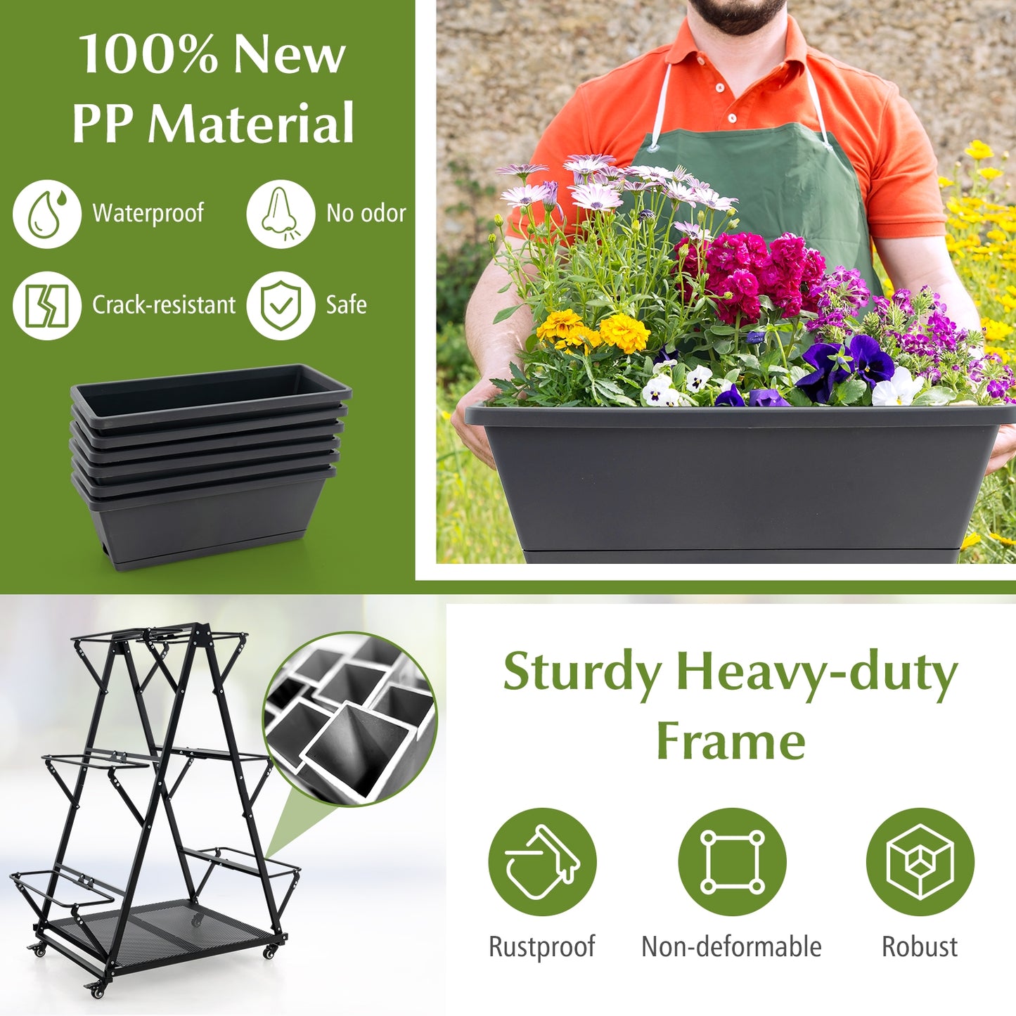 3-Tier Vertical Raised Garden Bed with 4 Wheels and 6 Container Boxes, Black Raised Garden Beds at Gallery Canada