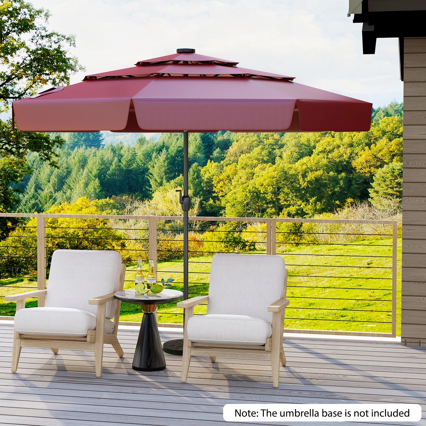 10 Feet Solar Patio Umbrella with 3-Tier Vented Top, Red Outdoor Umbrellas at Gallery Canada
