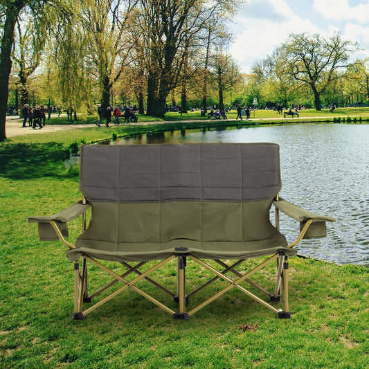 Oversized Camping Chair Folding Loveseat Camping Couch with Cup Holders & Thick Padding, Green - Gallery Canada