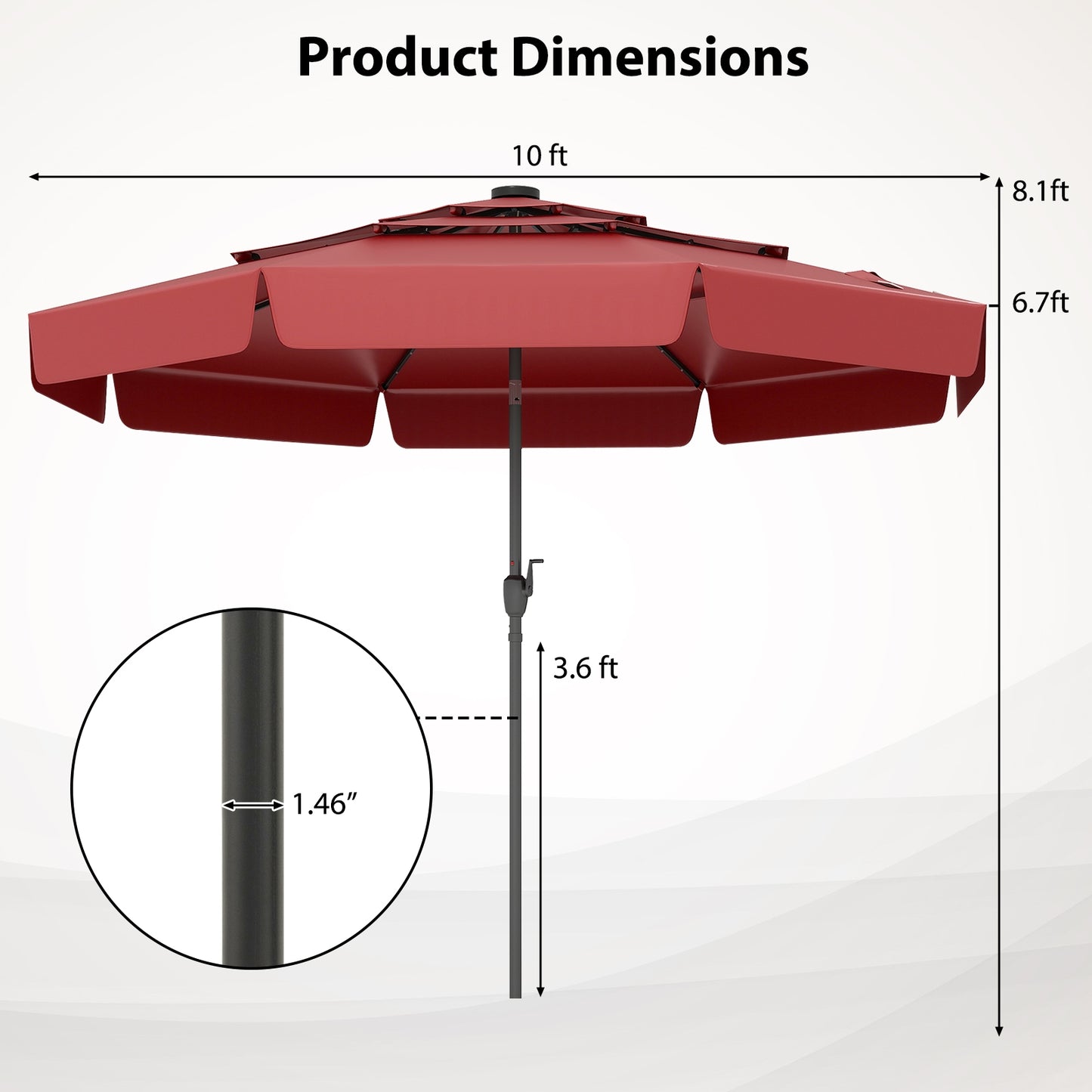 10 Feet Solar Patio Umbrella with 3-Tier Vented Top, Red Outdoor Umbrellas at Gallery Canada