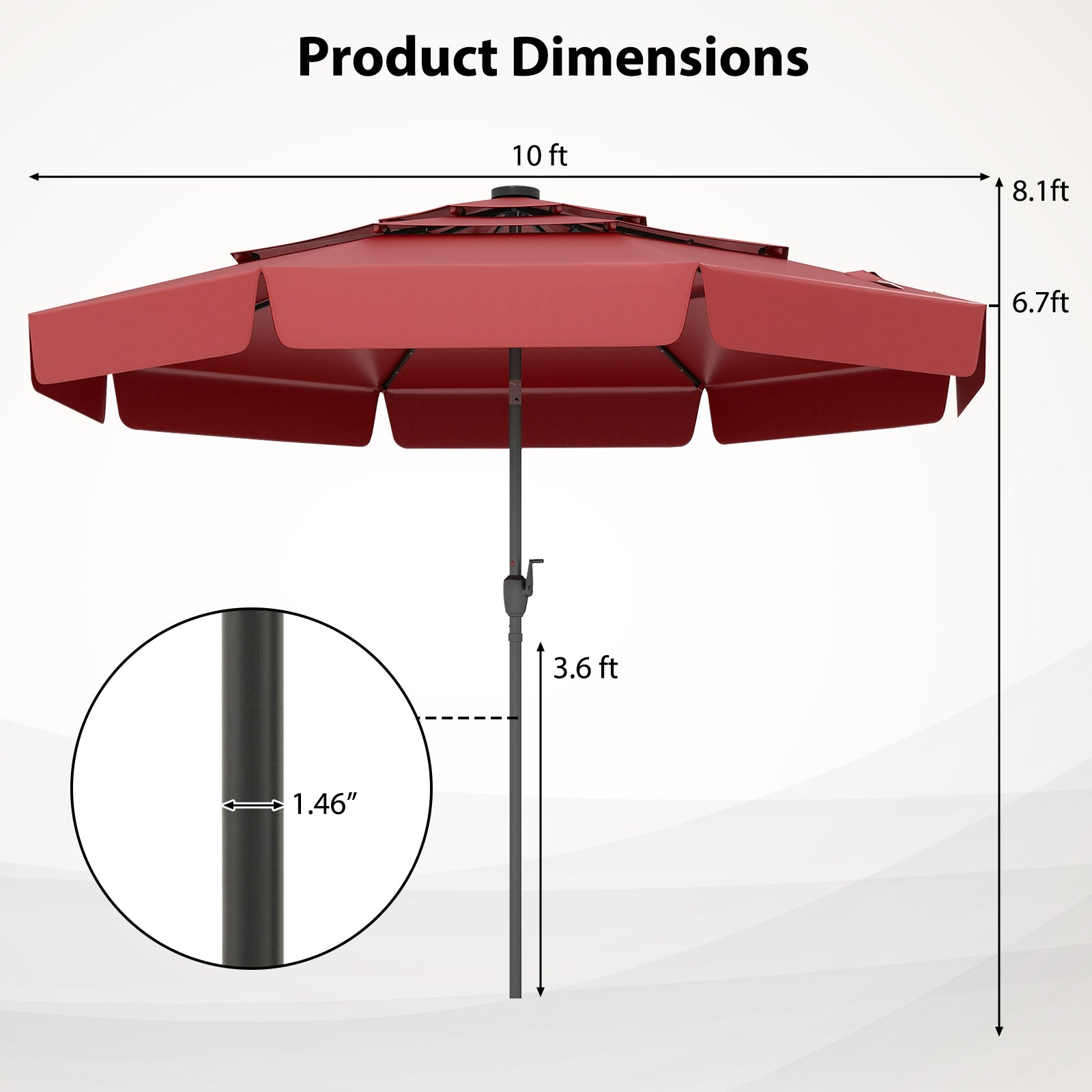 10 Feet Solar Patio Umbrella with 3-Tier Vented Top, Red Outdoor Umbrellas at Gallery Canada