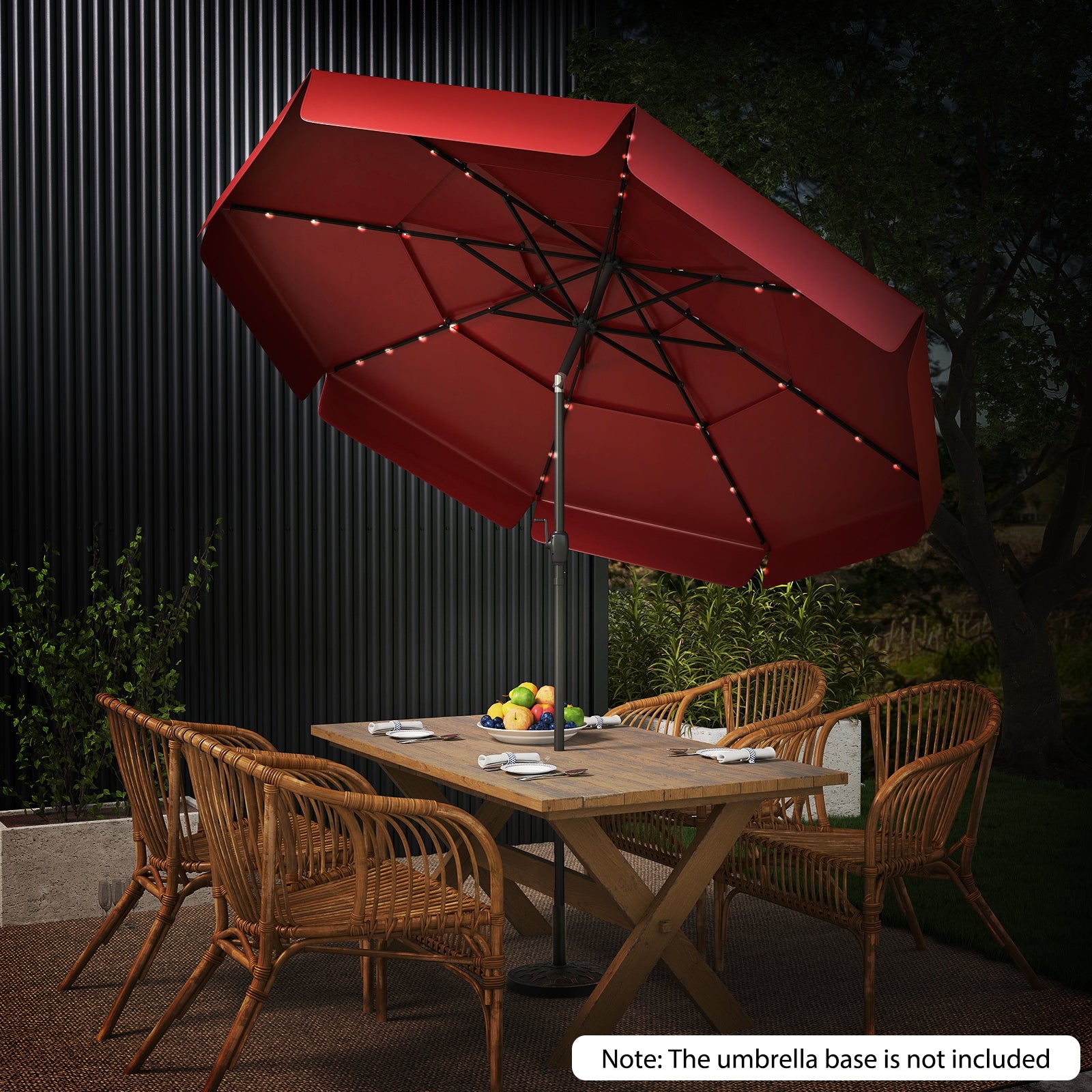 10 Feet Solar Patio Umbrella with 3-Tier Vented Top, Red Outdoor Umbrellas at Gallery Canada