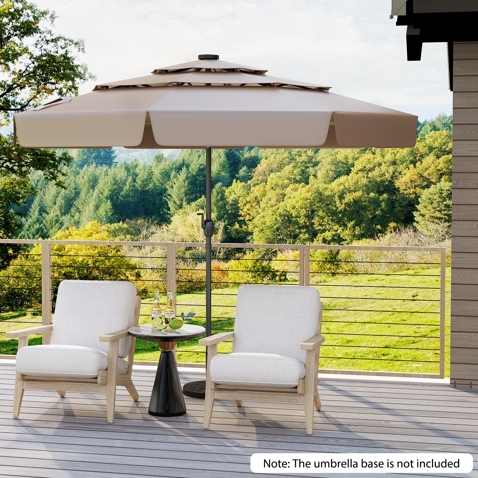 10 Feet Solar Patio Umbrella with 3-Tier Vented Top, Taupe Outdoor Umbrellas at Gallery Canada