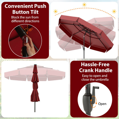 10 Feet Solar Patio Umbrella with 3-Tier Vented Top, Red Outdoor Umbrellas at Gallery Canada