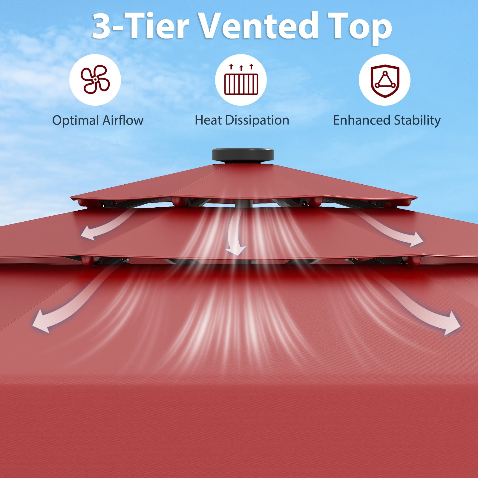 10 Feet Solar Patio Umbrella with 3-Tier Vented Top, Red Outdoor Umbrellas at Gallery Canada