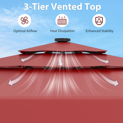 10 Feet Solar Patio Umbrella with 3-Tier Vented Top, Red Outdoor Umbrellas at Gallery Canada