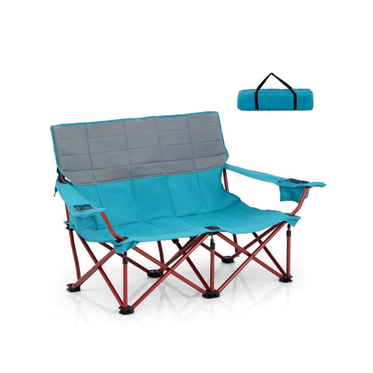 Oversized Camping Chair Folding Loveseat Camping Couch with Cup Holders & Thick Padding, Blue - Gallery Canada