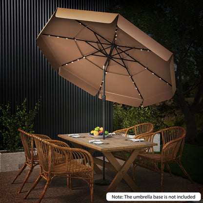 10 Feet Solar Patio Umbrella with 3-Tier Vented Top, Taupe Outdoor Umbrellas at Gallery Canada