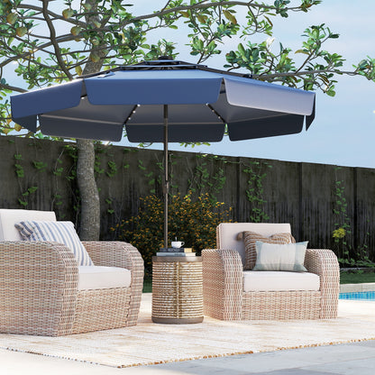 10 Feet Solar Patio Umbrella, 3-Tier Vented Top, Navy Outdoor Umbrellas at Gallery Canada
