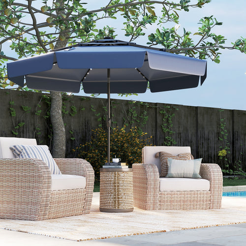 10 Feet Solar Patio Umbrella, 3-Tier Vented Top, Navy