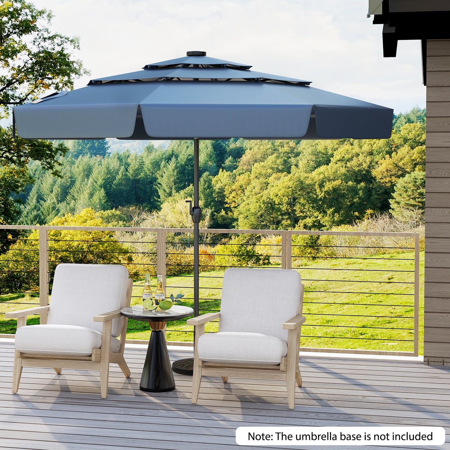 10 Feet Solar Patio Umbrella, 3-Tier Vented Top, Navy Outdoor Umbrellas at Gallery Canada