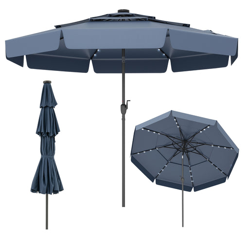 10 Feet Solar Patio Umbrella, 3-Tier Vented Top, Navy