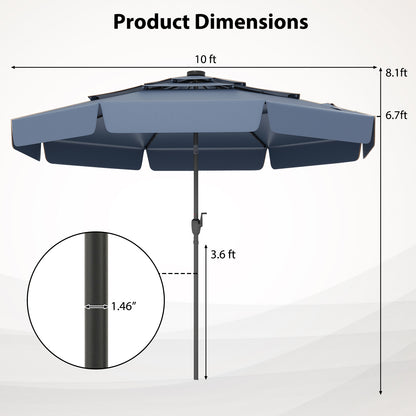 10 Feet Solar Patio Umbrella, 3-Tier Vented Top, Navy Outdoor Umbrellas at Gallery Canada