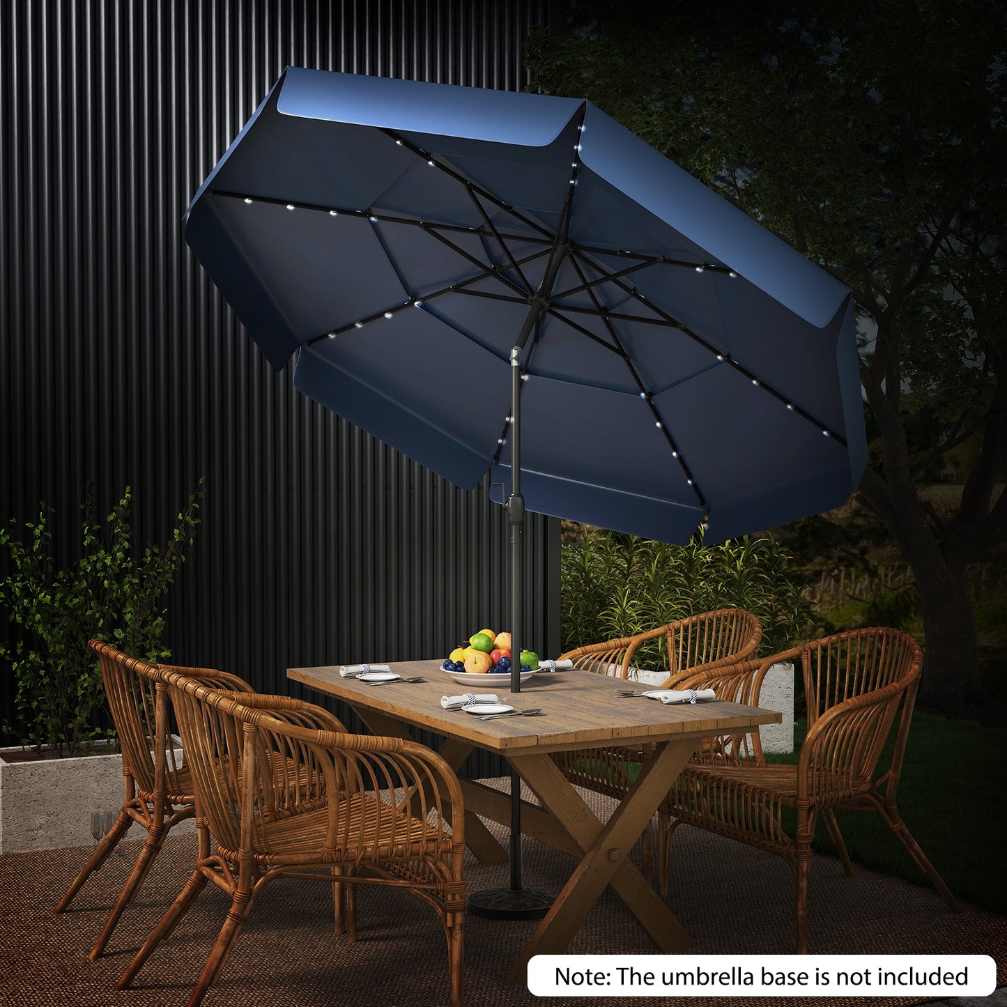10 Feet Solar Patio Umbrella, 3-Tier Vented Top, Navy Outdoor Umbrellas at Gallery Canada