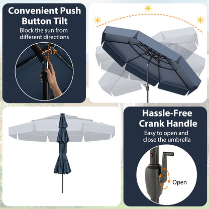 10 Feet Solar Patio Umbrella, 3-Tier Vented Top, Navy Outdoor Umbrellas at Gallery Canada