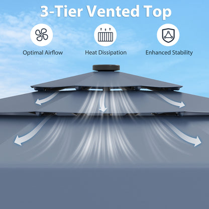 10 Feet Solar Patio Umbrella, 3-Tier Vented Top, Navy Outdoor Umbrellas at Gallery Canada