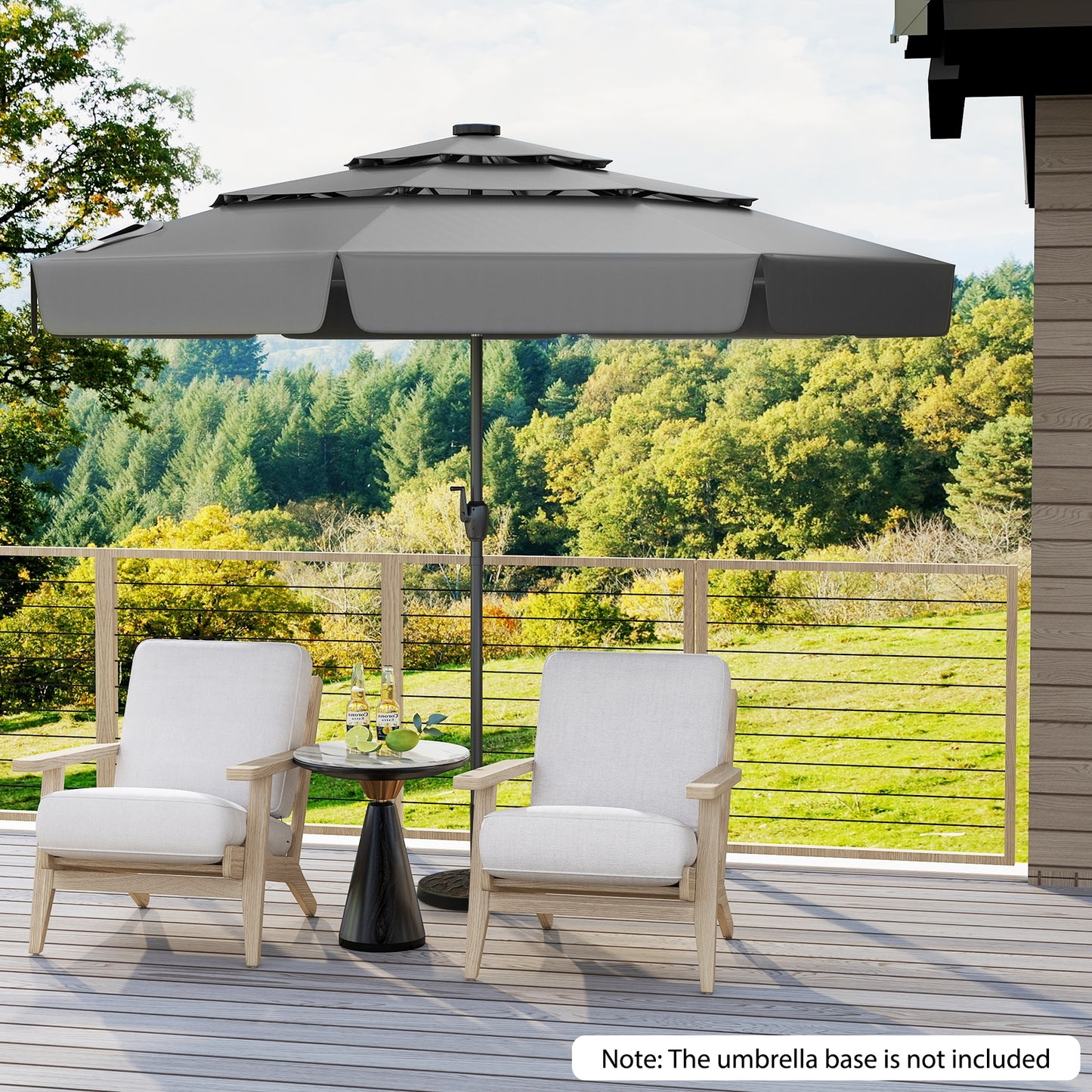 10 Feet Solar Patio Umbrella with 3-Tier Vented Top, Gray Outdoor Umbrellas at Gallery Canada
